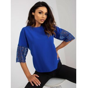 Cobalt blue short evening blouse with 3/4 sleeves