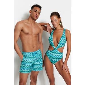 Trendyol Geometric Patterned Deep Low-cut High Leg Regular Swimsuit