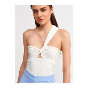 Dilvin 10168 One Shoulder Knitwear Bustier-ecru