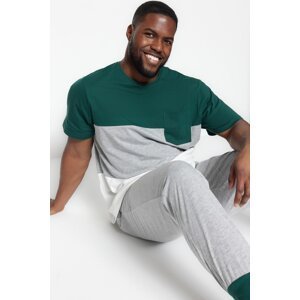 Trendyol Plus Size Emerald Green Regular Fit Comfortable Paneled Knitted Pajamas Set