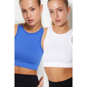 Trendyol Blue-White 2-Pack Seamless/Seamless Halterneck Sports Bra