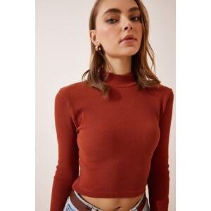 Happiness İstanbul Women's Tile Corduroy Turtleneck Crop Knitted Blouse
