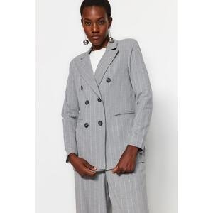 Trendyol Gray Silvery Detailed Lined Woven Striped Blazer Jacket