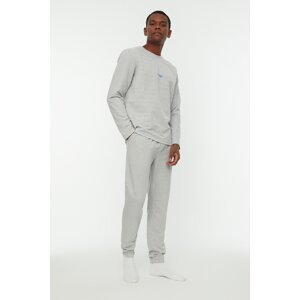 Trendyol Men's Gray Regular Fit Printed Knitted Pajamas Set