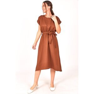 armonika Women's Brown Elastic Waist Tie-down DRESS