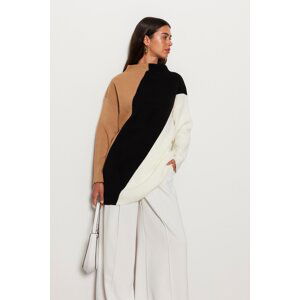 Trendyol Beige Color Block High Collar Knitwear Sweater