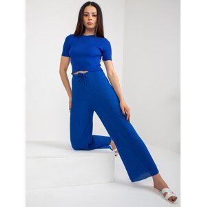 Cobalt blue ribbed knitted trousers
