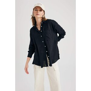 DEFACTO Oversize Fit Shirt Collar Linen Look Long Sleeve Shirt