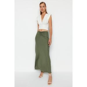 Trendyol Khaki Pleated Maxi Elastic Knitted Skirt