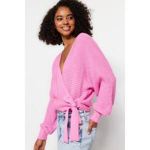 Trendyol ružový pletený sveter s výstrihom do V