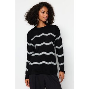 Trendyol Black Wide Fit Silvish Line detailný pletený sveter