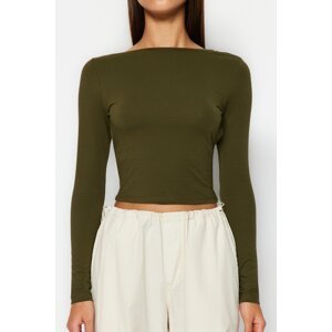 Trendyol Khaki Deep Backless Fitted Cotton Stretchy Knitted Blouse