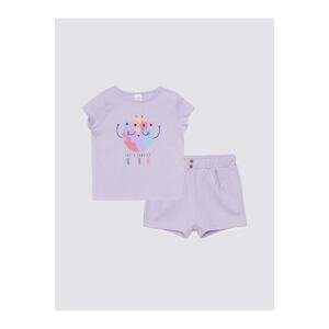 LC Waikiki Crew Neck Short Sleeve Printed Cotton Baby Girl T-Shirt And Shorts 2-Set