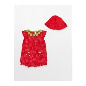 LC Waikiki Crew Neck Embroidery Detail Baby Girl Rompers And Hat 2-Pair Set