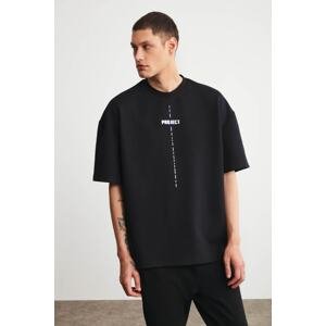GRIMELANGE Project Men's Oversize Fit Thick Textured Fabric Black T-shir