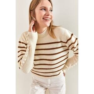 Bianco Lucci Dámsky pruhovaný pletený sveter s manžetovými gombíkmi