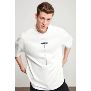 GRIMELANGE Project Men's Oversize Fit Thick Textured Fabric White T-shir