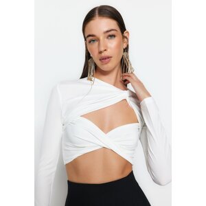 Trendyol Ecru Crop Lined Blouse with Window/Cut Out Detail