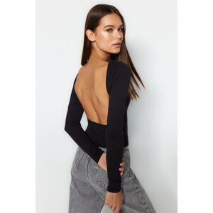 Trendyol Black Deep Backless Fitted Cotton Stretchy Knitted Blouse