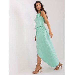 Mint maxi dress for every day with a flower