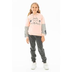 zepkids Girls' Cat Printed Kangaroo Pocket Sweatshirt.