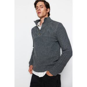 Trendyol Gray Men's Slim Fit Turtleneck Buttons Knitwear Sweater