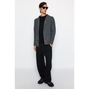 Trendyol Men's Gray Slim Fit Jacket Collar Pocket Knitwear Cardigan