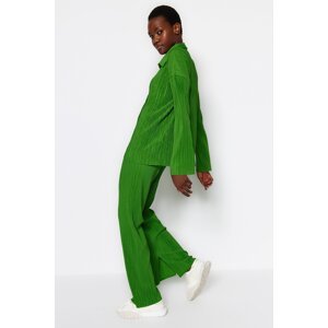 Trendyol Green Pleated Regular Buttoned Knitted Two Piece Set