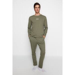 Trendyol Men's Khaki Printed Knitted Pajamas Set