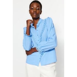 Trendyol Blue Woven Cotton Shirt with Lace