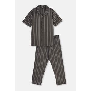 Dagi Anthracite Shirt Collar Striped Knitted Pajamas Suit