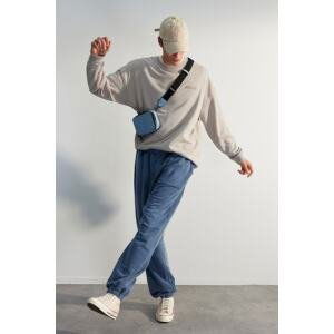 Trendyol Indigo Men's Limited Edition Oversize Rubber Legs Washed Effect 100% Cotton Sweatpants.