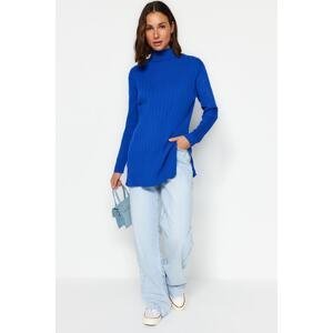 Trendyol Dark Blue Stand-Up Collar Rib Knitwear Sweater
