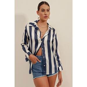 Bigdart 3964 Slightly Flowing Striped Satin Shirt - Navy Blue.