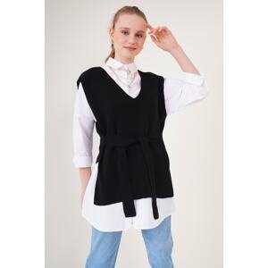 Bigdart 15760 Belted Knitwear Sweater - Black