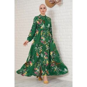 Bigdart 2144 Zelené vzorované hidžábové šaty s veľkým golierom