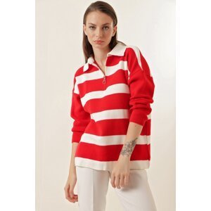 Bigdart 4512 Striped Oversized Sweater - Red