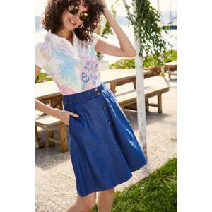 Bigdart 1837 Waist Elastic Buttons Jeans Skirt - Blue