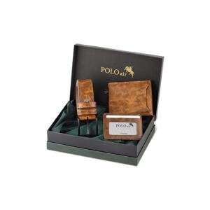 Polo Air Boxed Men's Sports Wallet Belt Card Holder Set Brown