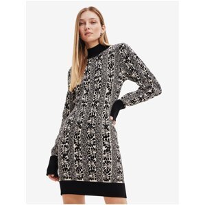 Beige-Black Women Patterned Sweater Dress Desigual Francesca - Lacroi - Women
