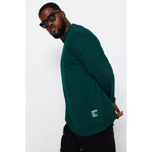 Trendyol Emerald Green Men's Plus Size Regular/Normal Fit Comfortable Labeled Cotton Sweatshirt