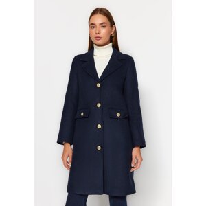 Trendyol Navy Blue limitovaná edícia prémiového zlatého gombíka detailný dlhý razený kabát