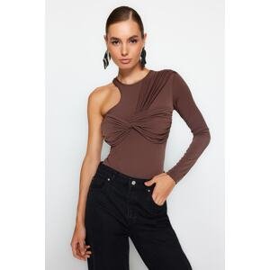 Trendyol Brown Shirred Detailed Single Sleeve Bodysuit