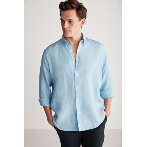 GRIMELANGE Bridge Men's 100% Linen Fabric Draped Light Blue Shirt