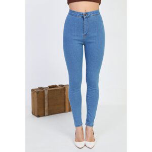 BİKELİFE Women's Blue Lycra High Waist Denim Leggings Trousers