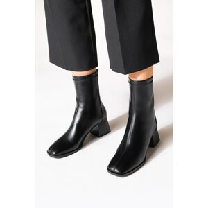 Marjin Women's Heeled Boots Flat Toe Zipper From The Back Nayea Black