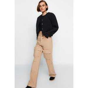 Trendyol Ecru džínsy so širokými nohavicami s vysokým pásom a nákladným vreckom