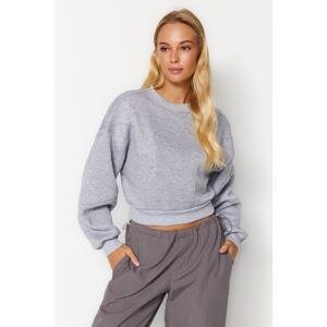 Trendyol Gray Thick Fleece Inside Stitching Detail, Comfortable Fit Crop Knitted Sweatshirt