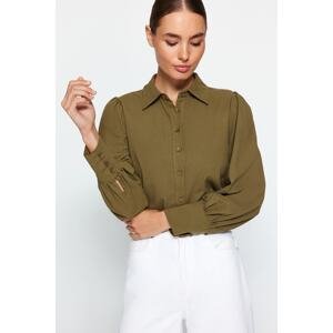 Trendyol Dark Khaki Balloon Sleeve Cotton Woven Shirt