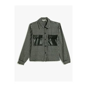 Koton Tweed Jacket Faux Leather Detailed Pocket Buttoned